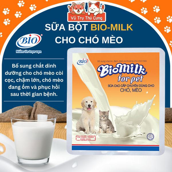 Sữa Bio Milk cho Chó Mèo 100g, cung cấp dinh dưỡng cho Mèo con