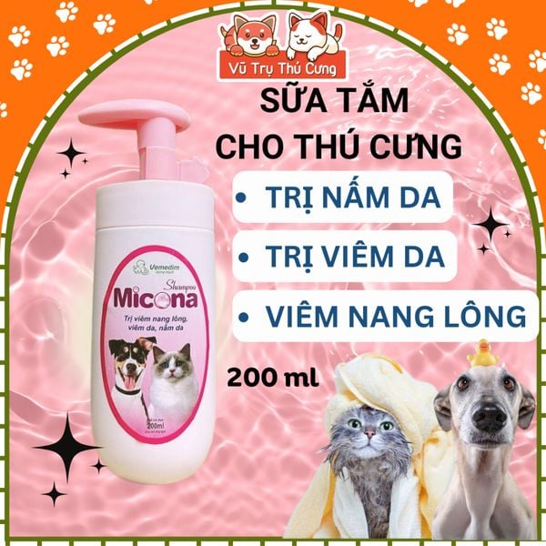 Sữa tắm Micona loại bỏ nấm ngứa, viêm da, khử mùi cho Chó Mèo 200ml