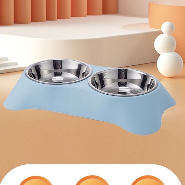 Khay Đựng Thức Ăn Cho Chó Mèo Kèm 2 Bát Inox Dễ Dàng Vệ Sinh