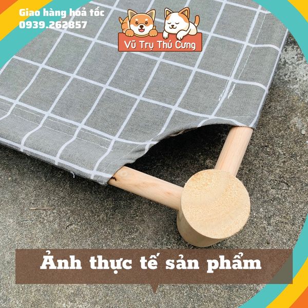 Giường gỗ cho thú cưng, Võng cho chó mèo họa tiết xinh xắn