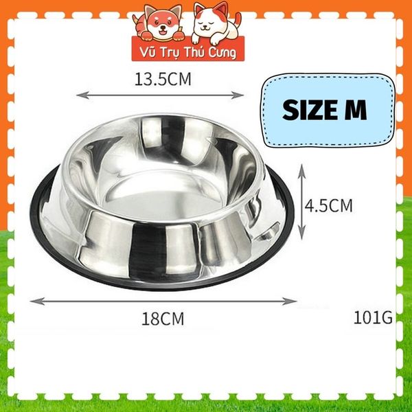Bát ăn inox chống trượt cho Chó mèo Full size
