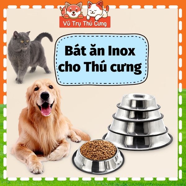 Bát ăn inox chống trượt cho Chó mèo Full size