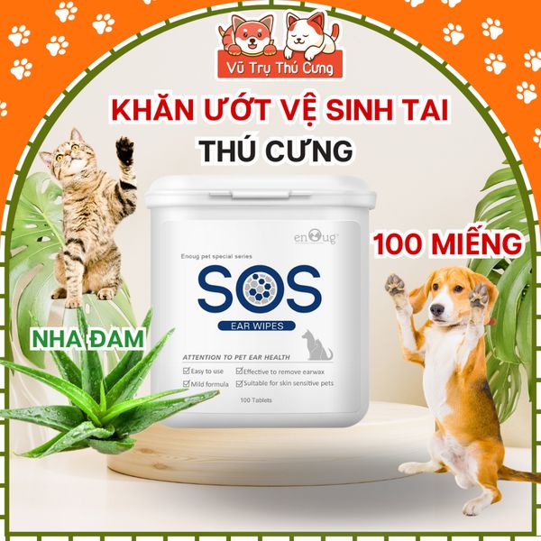 Khăn ướt lau tai cho Chó Mèo SOS, 100 miếng, vệ sinh tai sạch sẽ