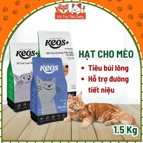(1.5Kg) Thức Ăn Hạt Cho Mèo Keos Giúp Tiêu Búi Lông, Tiết Niệu