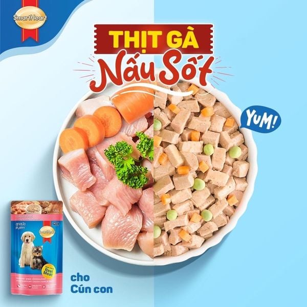 Pate cho Chó Smartheart dạng gói 130g, thành phần từ Thịt bò, thịt gà và Rau củ