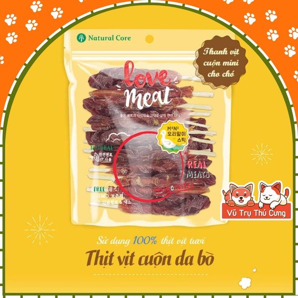 Snack cho chó cuộn Da bò Natural Core 160g - Vị thịt gà, thịt vịt