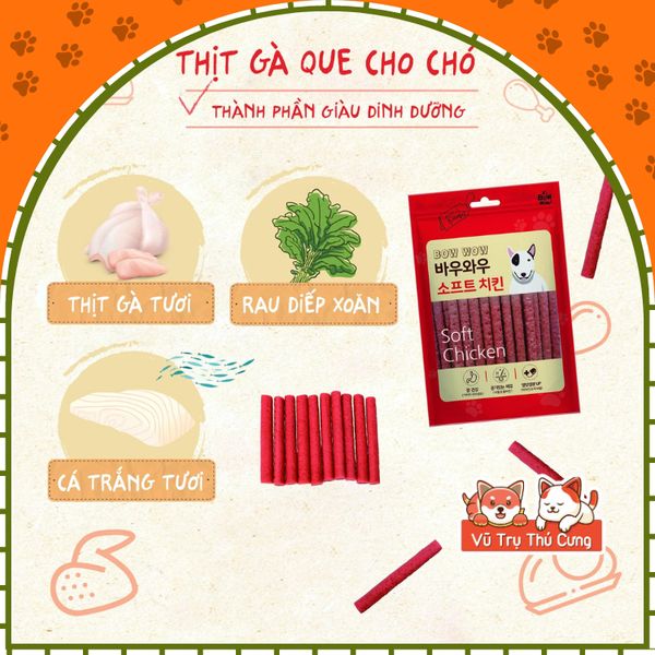 Snack Que Mềm Vị Cá Hồi Gà Cho Chó Bowwow Hàn Quốc 150g
