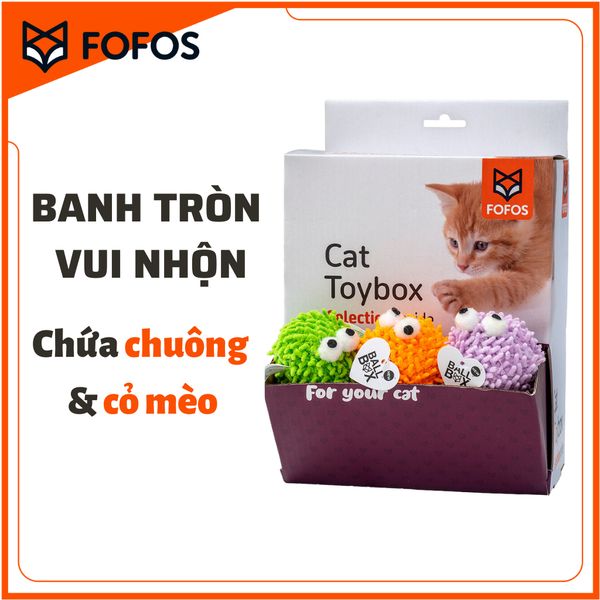 Đồ chơi cho mèo banh tròn vui nhộn có chuông và cỏ mèo FOFOS2
