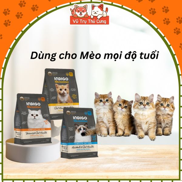 Hạt Hữu cơ cho Mèo INDIGO 100% thịt thật và Rau củ quả 400g