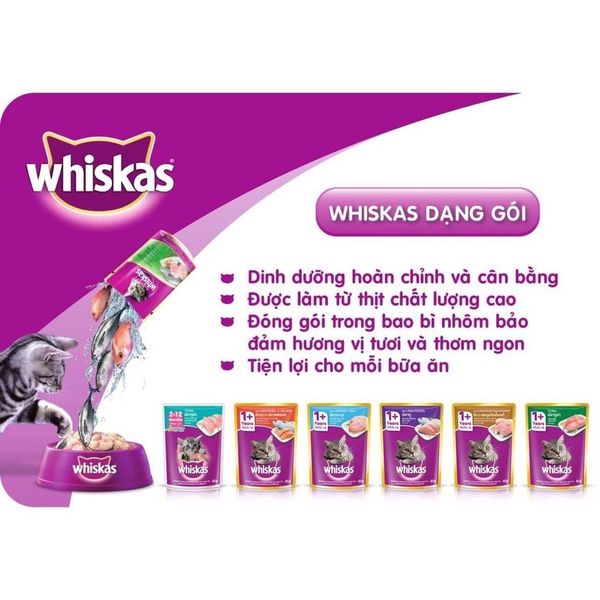 Pate Whiskas dành cho mèo con, mèo trưởng thành 80g