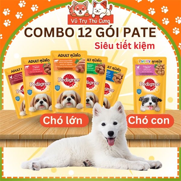 Combo 12 gói Pate Pedigree cho Chó Con, Chó Trưởng Thành 130g