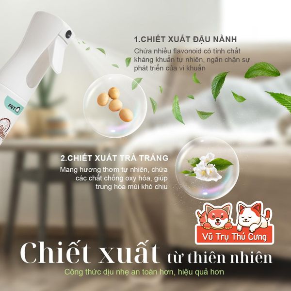 Bình Xịt Khử Mùi Chó Mèo, Diệt Khuẩn Môi Trường PetQ 300ml