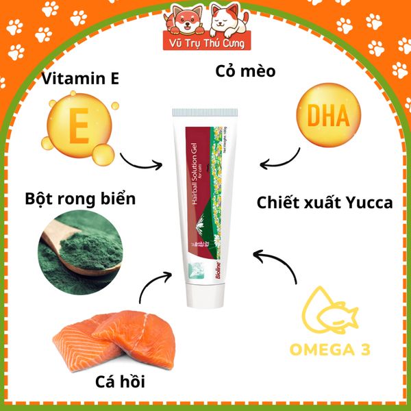 Gel dinh dưỡng tiêu búi lông, giảm hôi miệng cho Mèo Bioline 100g