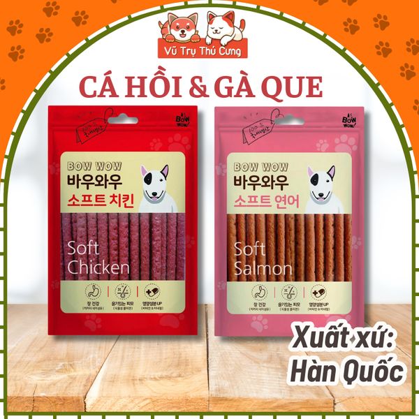 Snack Que Mềm Vị Cá Hồi Gà Cho Chó Bowwow Hàn Quốc 150g