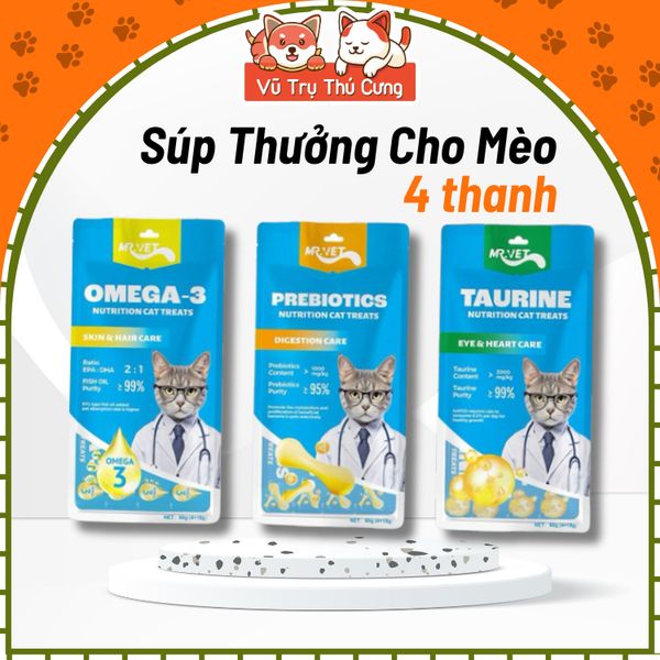 Súp Thưởng Cho Mèo Mượt Lông, Tốt Cho Tiêu Hóa Mr.Vet 4 Thanh