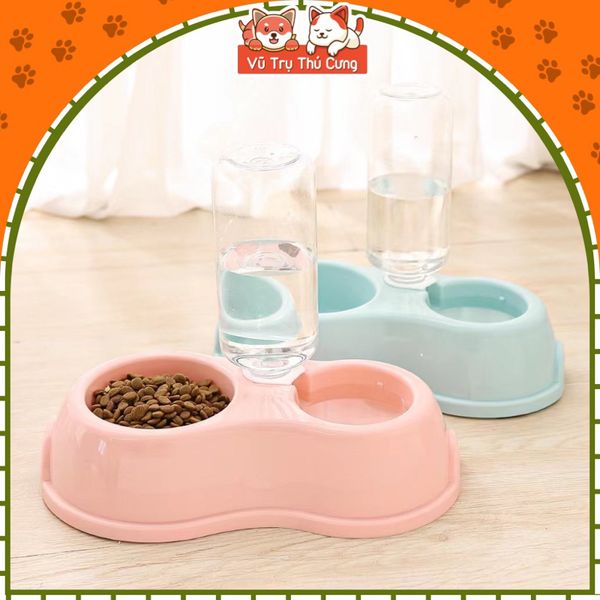 Bát ăn đôi cho Chó Mèo kèm bình nước tự động 500ml