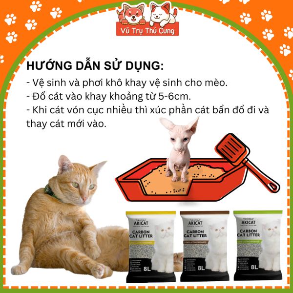 Combo 3 túi Cát vệ sinh cho Mèo than hoạt tính Akicat 8L