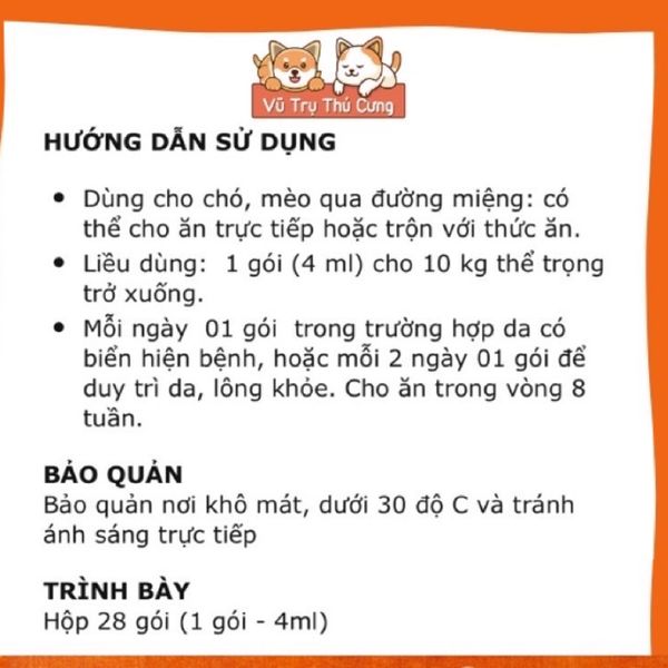 (Hộp 28 gói) Gel Dinh Dưỡng Chăm Sóc Lông Da Cho Chó Mèo Megaderm Virbac