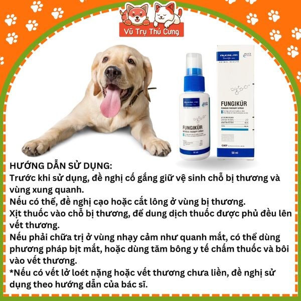 Dung dịch xịt FUNGIKUR ALKINLAB cho Chó Mèo 50ml| Dung dịch xịt nấm da, viêm da cho Chó Mèo
