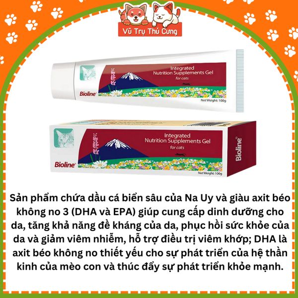 Gel Dinh Dưỡng cho Mèo biếng ăn BIOLINE 100g, giúp bổ sung Vitamin và mượt lông da