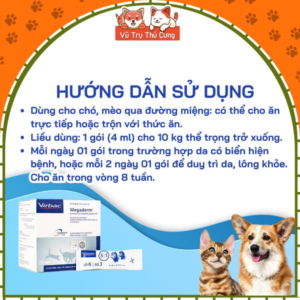 (Hộp 28 gói) Gel Dinh Dưỡng Chăm Sóc Lông Da Cho Chó Mèo Megaderm Virbac