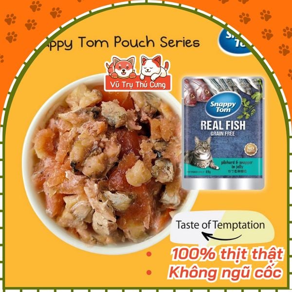 Pate Snappy Tom cho Mèo gói 85g, thành phần thịt thật, không ngũ cốc