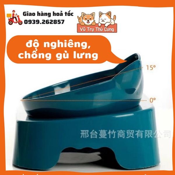 Bát Ăn Đôi Cho Thú Cưng Có Bình Nước Tự Động, Chống Gù Lưng