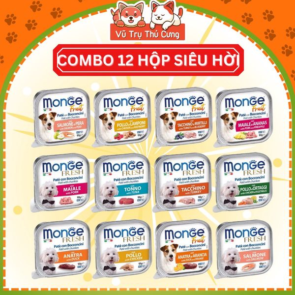 Combo 12 hộp Pate Monge cho Chó 100g, thành phần thịt và rau củ quả nhiều dinh dưỡng