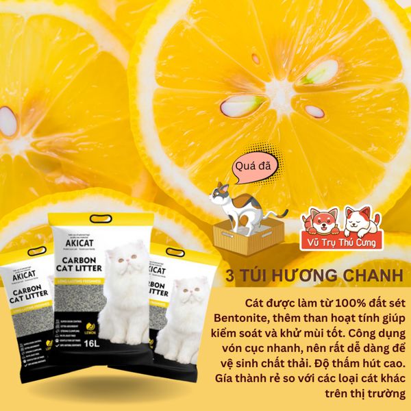 Combo 3 túi Cát vệ sinh cho Mèo than hoạt tính Akicat 8L