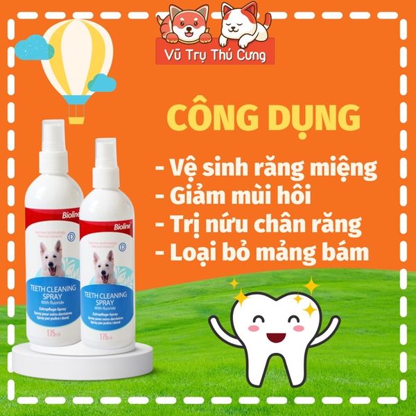 Xịt thơm miệng cho Chó và loại bỏ mảng bám Bioline 175ml