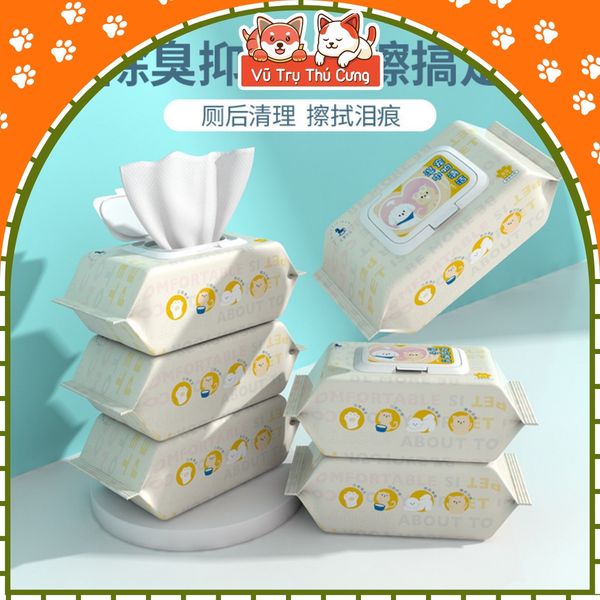 Khăn giấy ướt kháng khuẩn, tắm khô cho chó mèo - Vệ sinh tai mắt cho thú cưng (80 miếng)