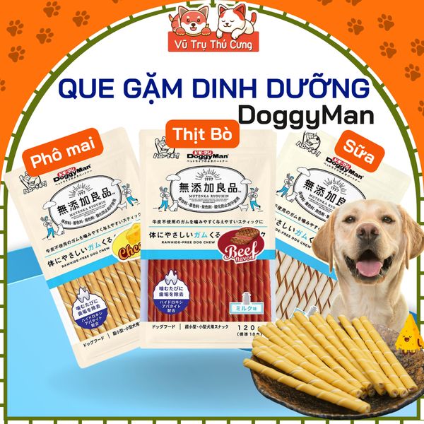 Snack cho Chó dạng que gặm DoggyMan 120g, Hương Sữa, Phô mai, Bò