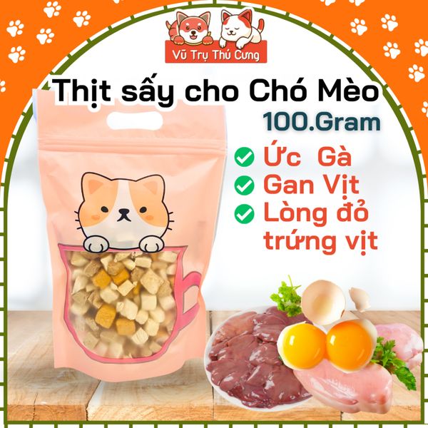 Thịt gà sấy hỗn hợp cho Chó mèo kén ăn 100g, Đồ sấy khô cho thú cưng