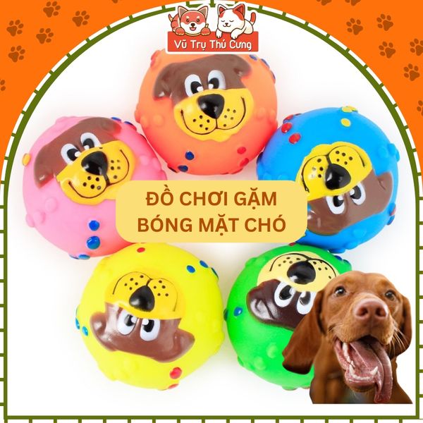 Đồ chơi bóng gặm cho thú cưng, hình mặt chó có tiếng kêu