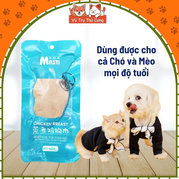 Combo 5 Gói Ức Gà Hấp Cho Chó Mèo Masti 40g