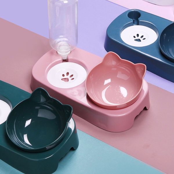 Bát Ăn Đôi Cho Thú Cưng Có Bình Nước Tự Động, Chống Gù Lưng