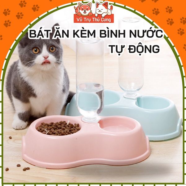 Bát ăn đôi cho Chó Mèo kèm bình nước tự động 500ml