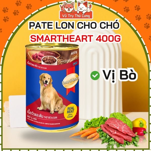 Pate Smartheart Cho Chó lon 400g nhiều dinh dưỡng, Thức ăn ướt cho chó vị Bò, Gà