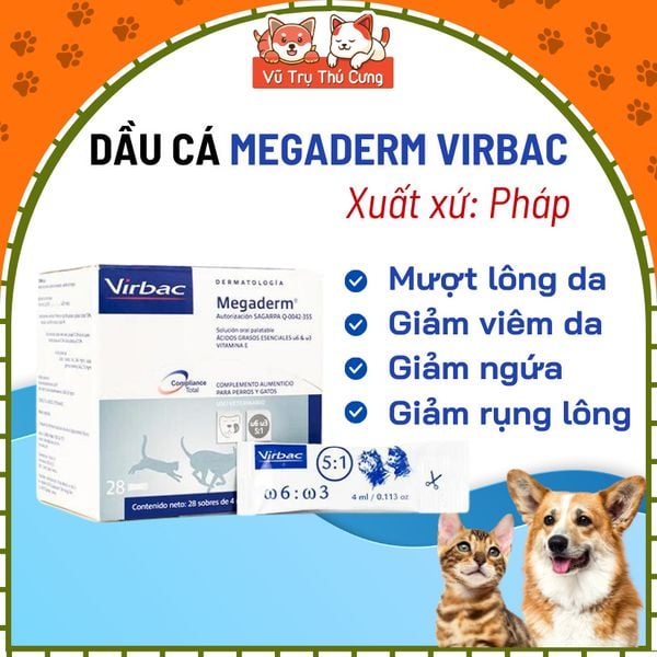 Gel dinh dưỡng MEGADERM VIRBAC dưỡng lông, giảm ngứa cho Chó Mèo | tuýp dầu cá Megaderm dưỡng lông và dưỡng da chó mèo2