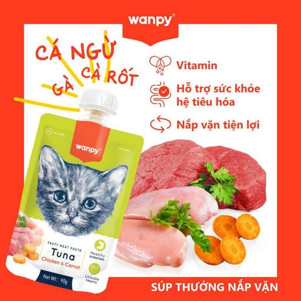 Súp thưởng Wanpy nắp vặn cho mèo mọi độ tuổi, tuýp 90g