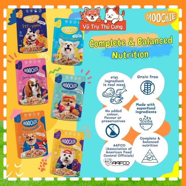 Pate Moochie Sốt Bò Gà, rau củ quả dành cho Chó 85g