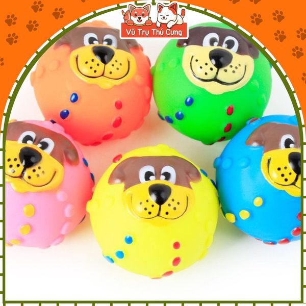 Đồ chơi bóng gặm cho thú cưng, hình mặt chó có tiếng kêu