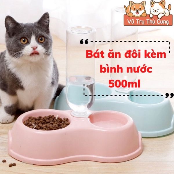 Bát ăn đôi cho Chó Mèo kèm bình nước tự động 500ml