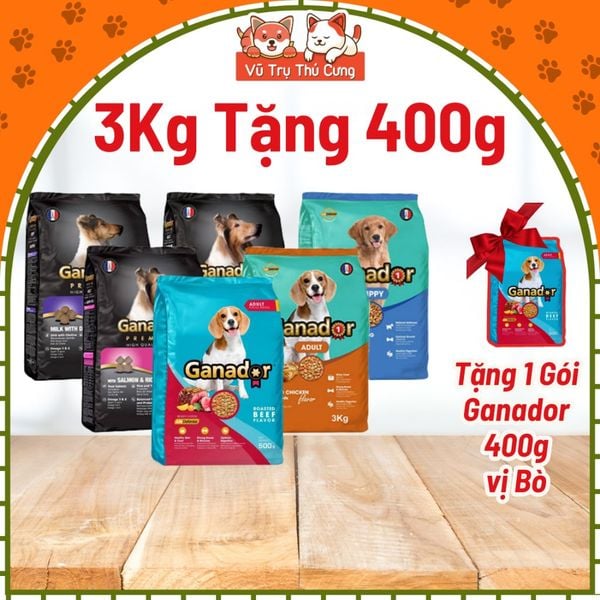 (3KG TẶNG 400G) Thức ăn hạt cho Chó con, Chó trưởng thành Ganador