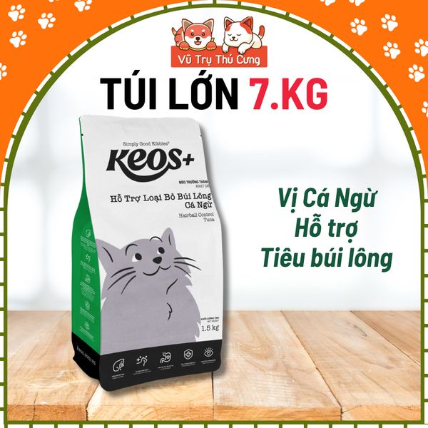 (7Kg) Thức Ăn Hạt Cho Mèo Keos Hỗ Trợ Tiết Niệu và Tiêu Búi Lông