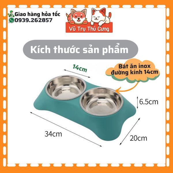 Khay Đựng Thức Ăn Cho Chó Mèo Kèm 2 Bát Inox Dễ Dàng Vệ Sinh
