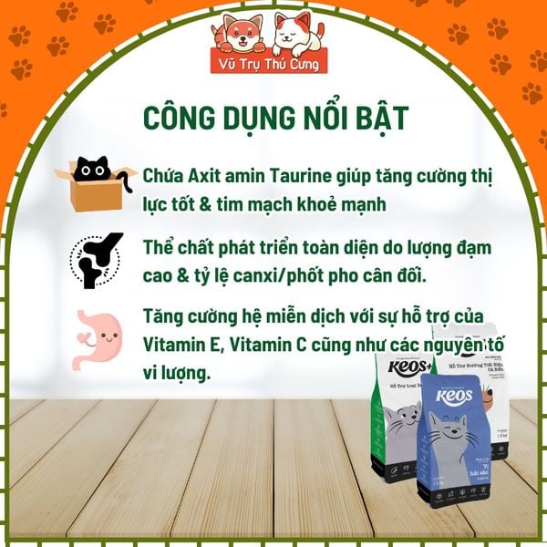 (1.5Kg) Thức Ăn Hạt Cho Mèo Keos Giúp Tiêu Búi Lông, Tiết Niệu