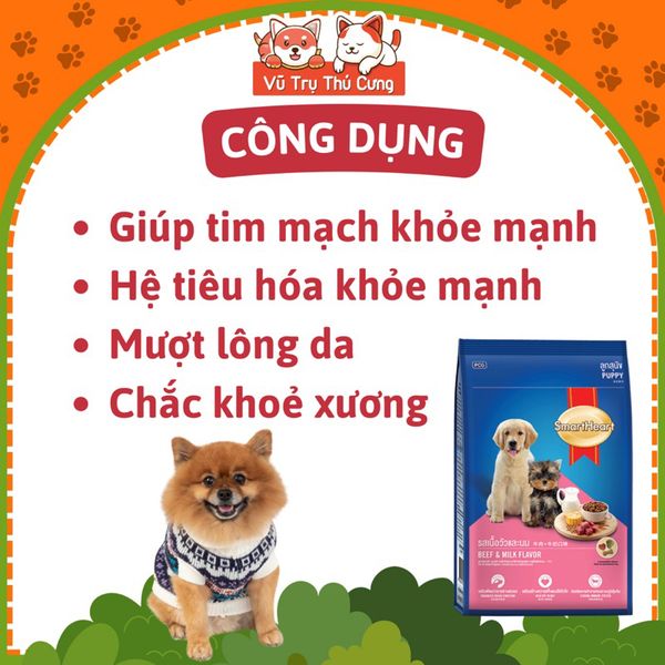 Thức ăn hạt SmartHeart Puppy dành cho Chó con vị Thịt bò và sữa 1.3kg