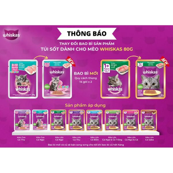 Pate Whiskas dành cho mèo con, mèo trưởng thành 80g