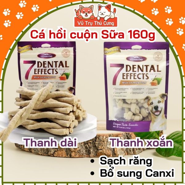 Snack Gặm Sạch Răng Cho Chó, cá hồi cuộn sữa 7Dental Effects 160g